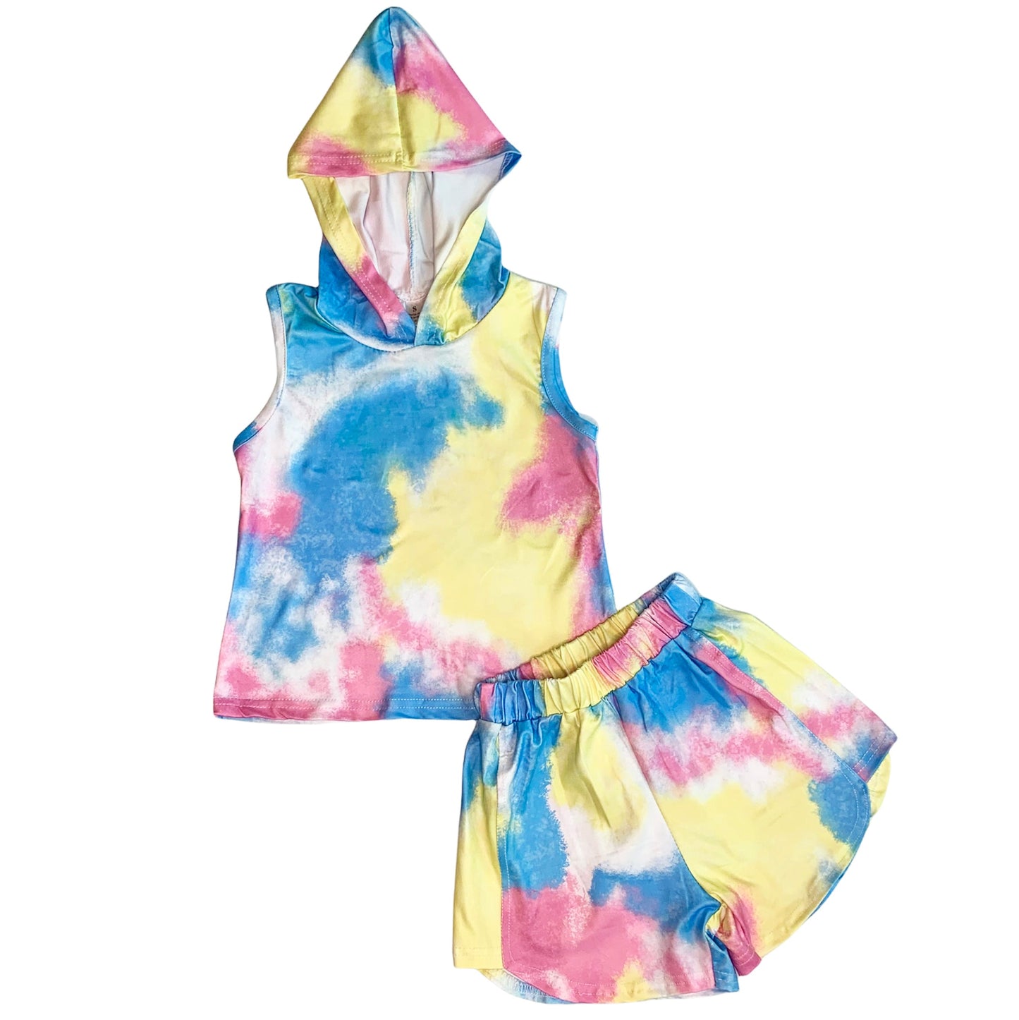 Girl, 2pc Pastel Tie Dye Hoodie & Shorts Set