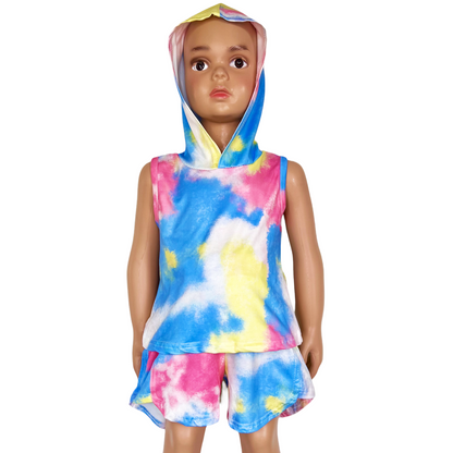 Girl, 2pc Pastel Tie Dye Hoodie & Shorts Set